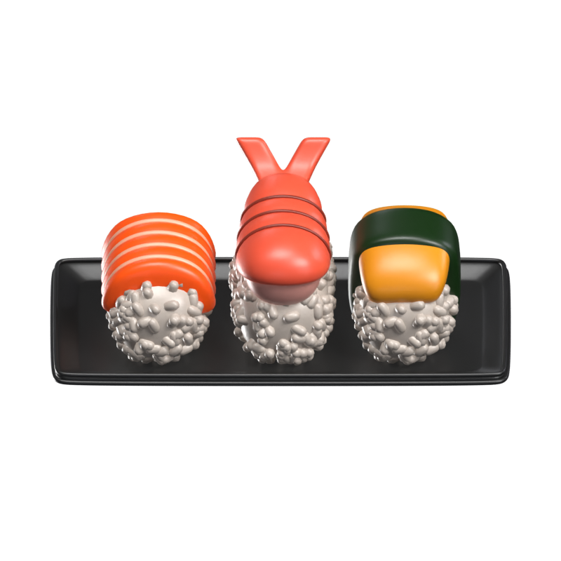 Drei Arten von Sushi auf einem Teller 3D-Symbol