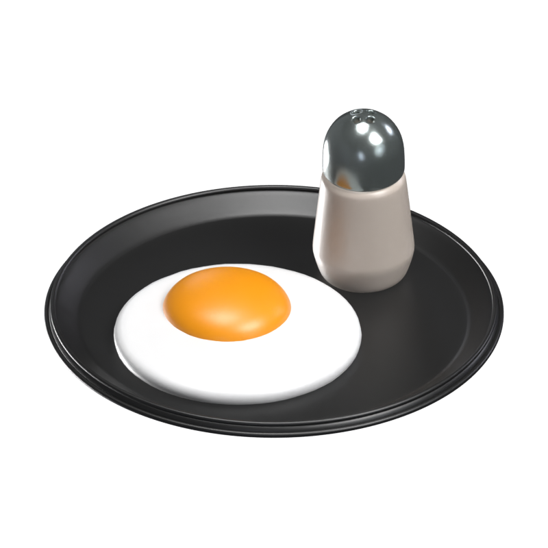 Fried Egg 3D Icon Model With Salt Shaker On A Plate 3D Graphic