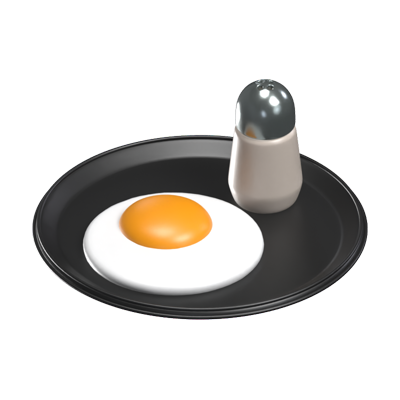 Fried Egg 3D Icon Model With Salt Shaker On A Plate 3D Graphic