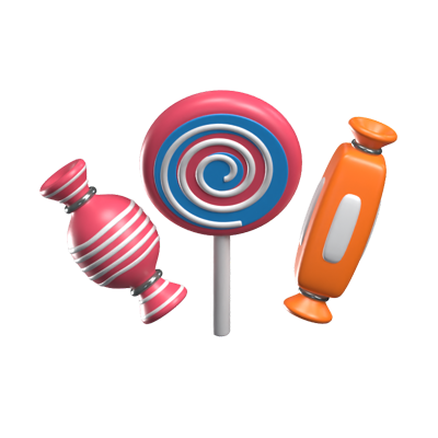 3D Three Sweet Candies Model 3D Graphic