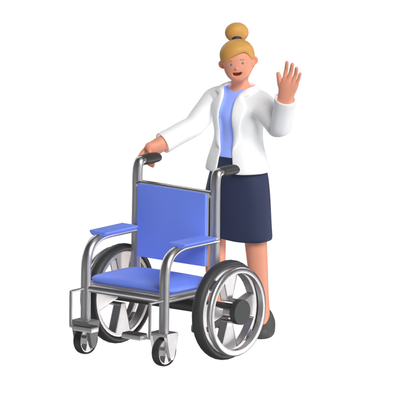 Doctor Pushing A Wheelchair 3D Illustration