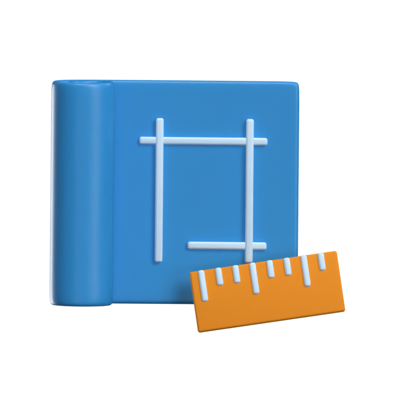 Blueprint With A Ruler 3D Icon For Real Estate Construction 3D Graphic