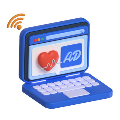 Laptop Displaying Health Website 3D Scene 3D Graphic