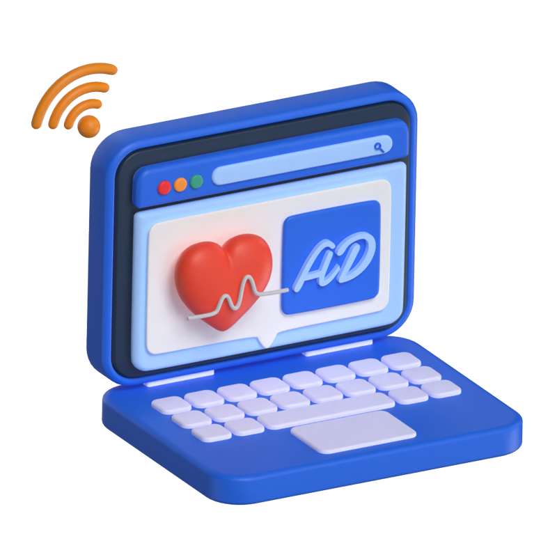 Laptop Displaying Health Website 3D Scene 3D Illustration