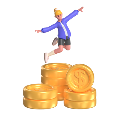 Woman Jump On Money 3D Graphic