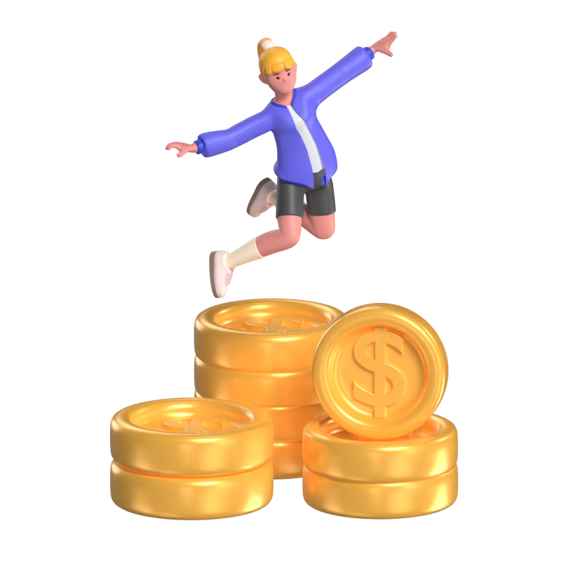 Woman Jump On Money 3D Illustration