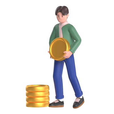 Hombre con una moneda en la mano 3D Graphic