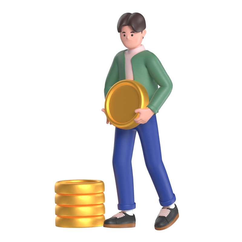 Man Holding Coin 3D Illustration