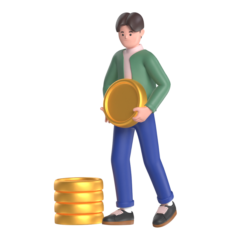 Hombre con una moneda en la mano 3D Graphic