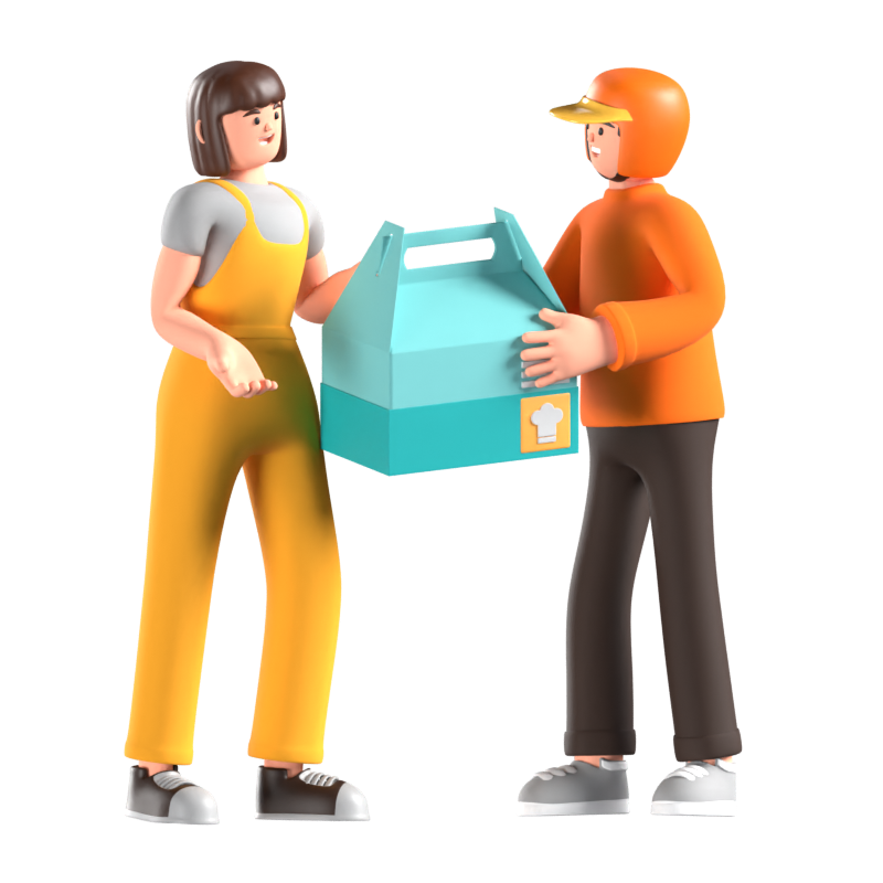 Customer Receives The Order Delivered By The Delivery Man 3D Illustration 3D Illustration