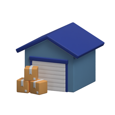 lagerhaus mit paket-boxen 3d-symbol für immobilien 3D Graphic