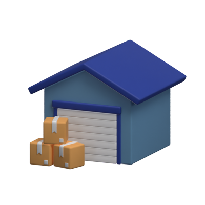 almacén con cajas de paquetes icono 3d para inmobiliaria 3D Graphic