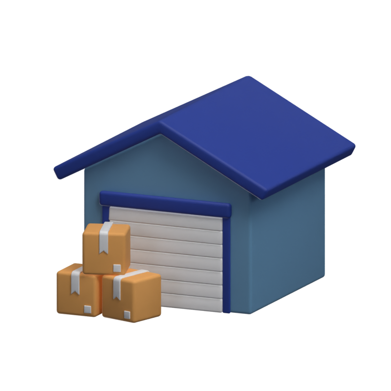 Warehouse With Package Boxes 3D Icon For Real Estate 3D Graphic