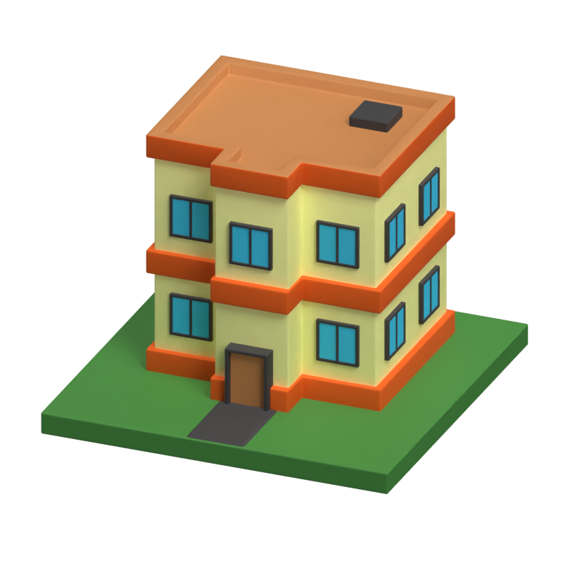 Icono 3D de edificio de apartamentos para inmobiliarias 3D Graphic