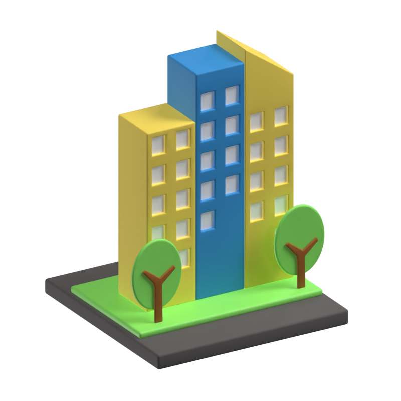 Stadt illustriert mit Gebäuden und Bäumen 3D-Symbol für Immobilien 3D Graphic