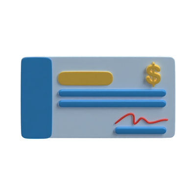 Bank Check For Payment 3D Icon For Real Estate 3D Graphic