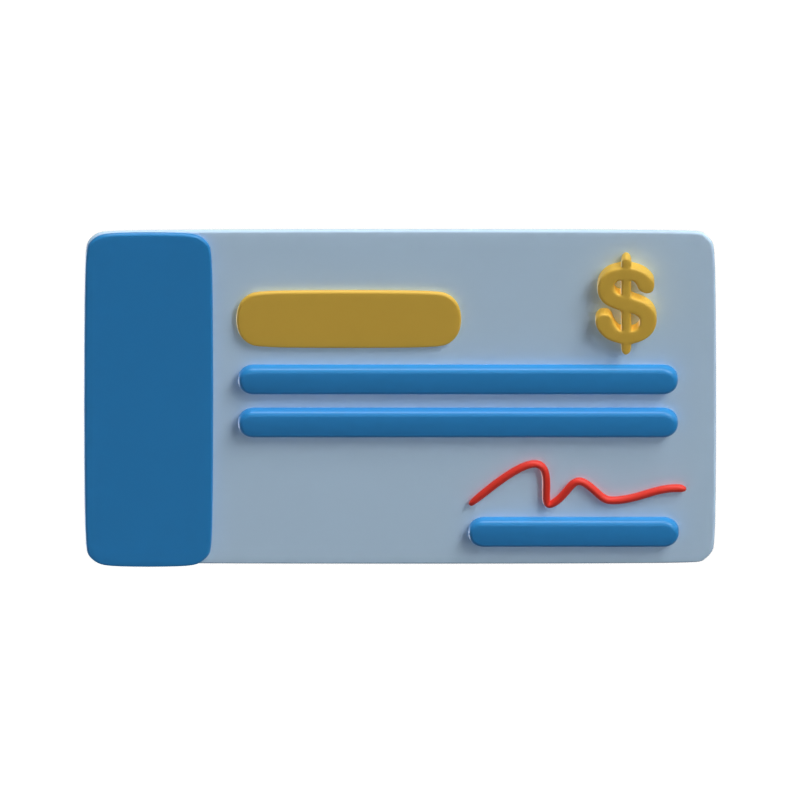 Bank Check For Payment 3D Icon For Real Estate 3D Graphic