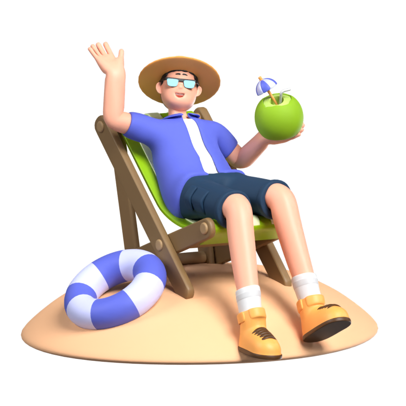 Man Enjoy His Vacation Ralaxing On The Beach 3D Illustration 3D Illustration