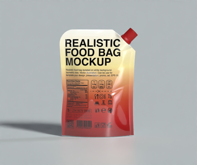 Plastic Pouch On White Floor 3D Mockup 3D Template