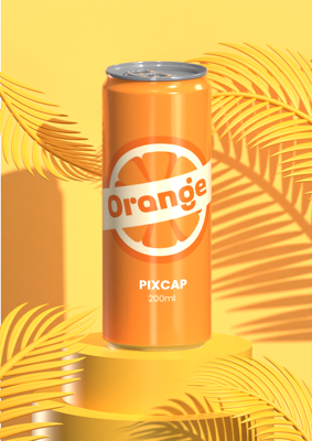 Long Orange Can Drink With Podium  3D Animated Mockup 3D Template