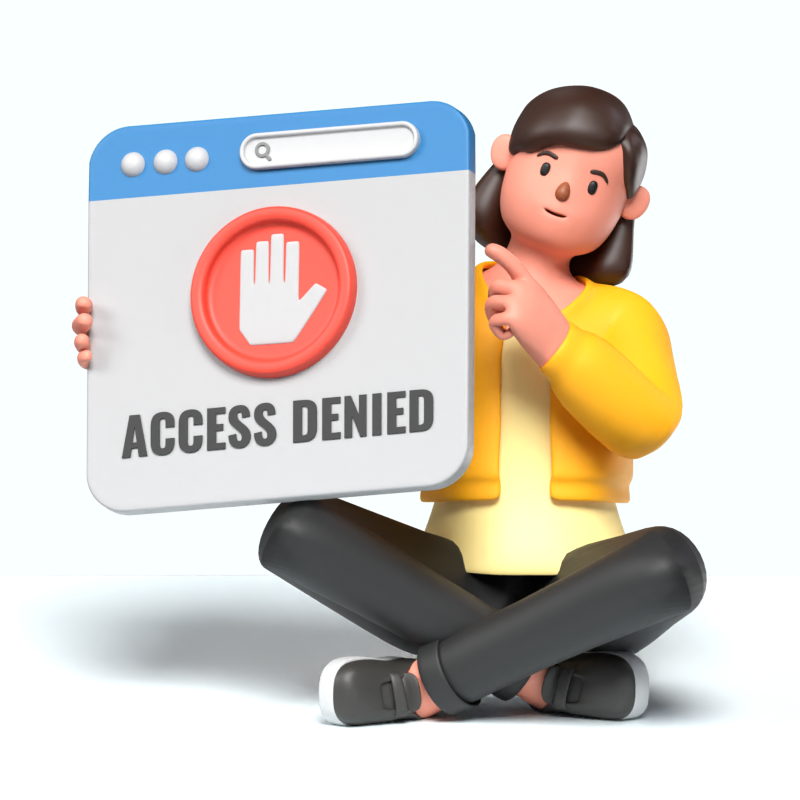 Girl Holding Warning State Interface About Access Denied 3D Illustration 3D Illustration