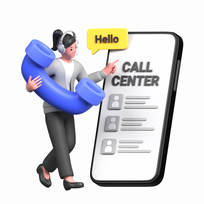 3D Illustration Of Girl Calling A Call Center 3D Illustration