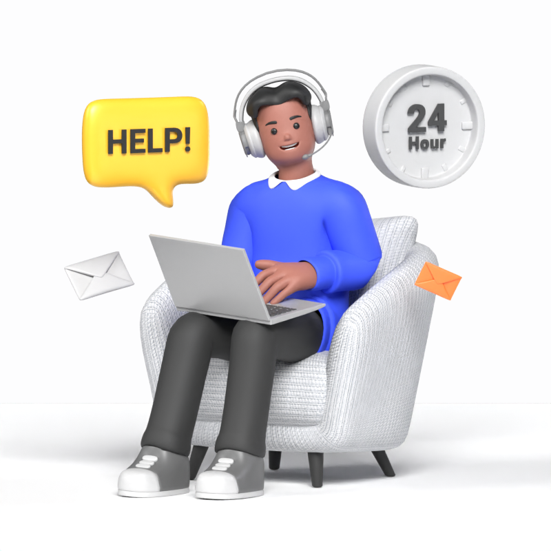A Male Customer Service Agent Sitting On The Sofa With A Laptop 3D Illustration 3D Illustration
