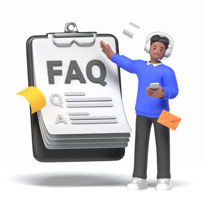 A Man Standing Next To A Clipboard Containing A Customer FAQ List 3D Illustration 3D Illustration