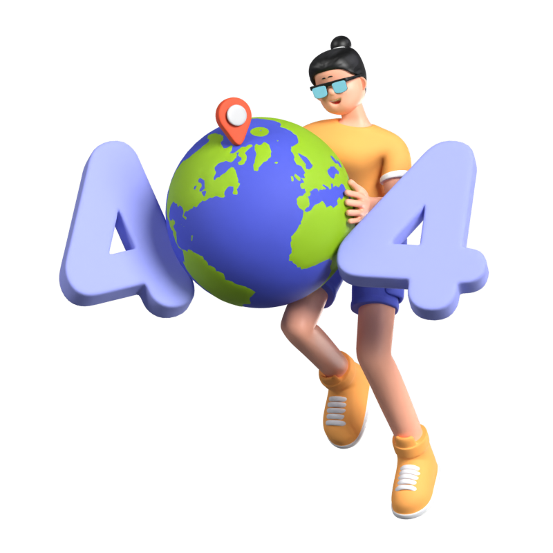 404 State With Girl Holding Globe And Location Pin 3D Illustration 3D Illustration