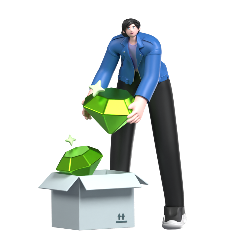 Subscribing To Premium Service 3D Illustration Of A Girl Taking Diamonds Out Of A Box 3D Illustration