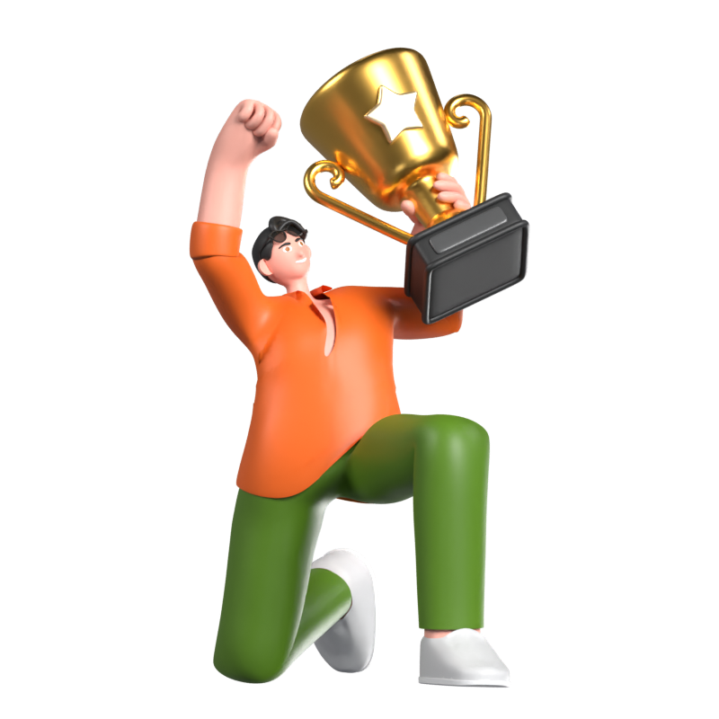 A Man Becomes The Champion And Lifts The Trophy 3D Illustration 3D Illustration