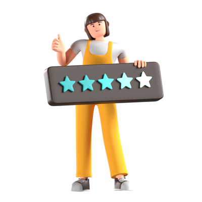 Girl Holds A Review Board With Five Star Rating 3D Illustration 3D Illustration