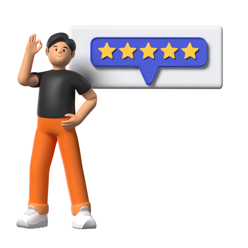 Boy Character Thanking For Rating Five Stars 3D Illustration 3D Illustration