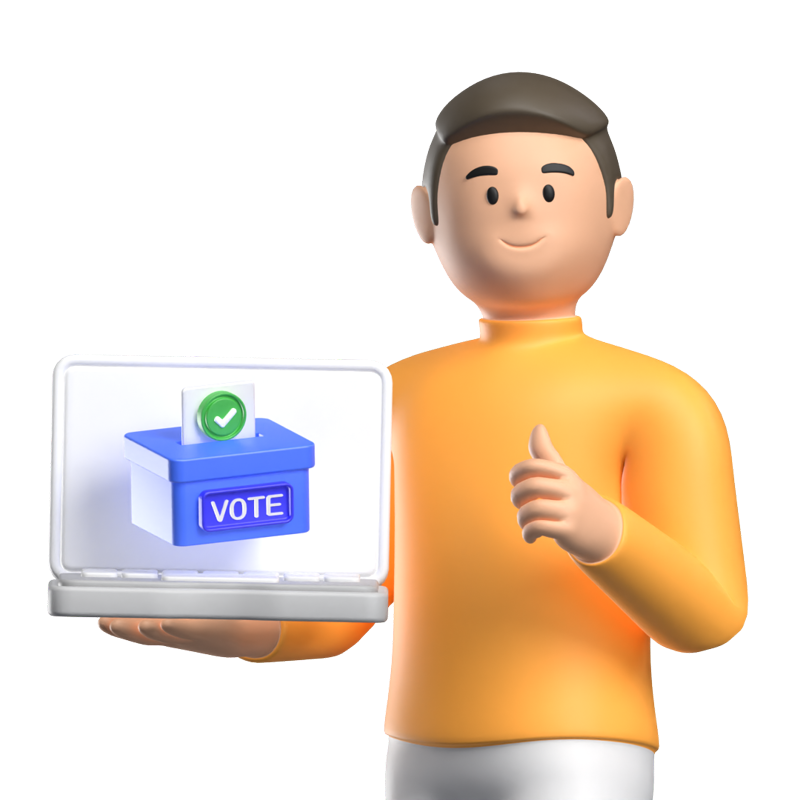 Man Character Thanking For Online Voting On Laptop 3D Illustration  3D Illustration