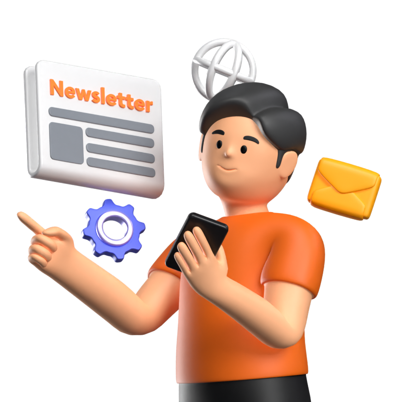 Boy Character Joining Weekly Newsletter 3D Illustration  3D Illustration