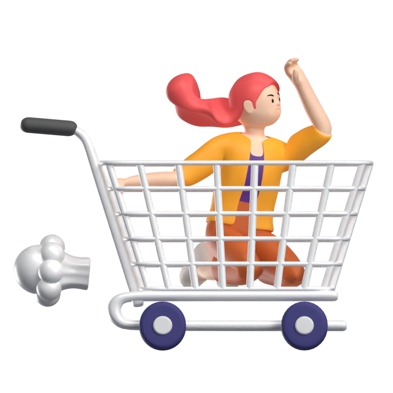 Girl Character Sitting On An Empty Shopping Cart 3D Illustration 3D Illustration