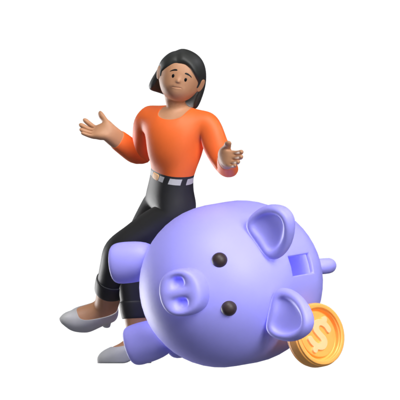 Girl Character Sitting On An Empty Piggy Bank 3D Illustration 3D Illustration