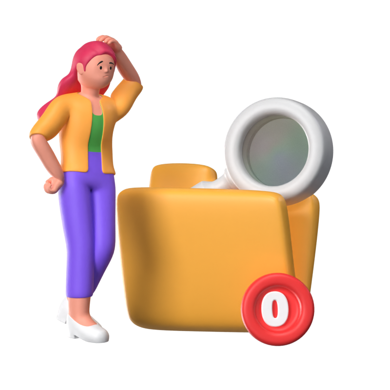 Girl Finding No Document In An Empty Folder 3D Illustration 3D Illustration