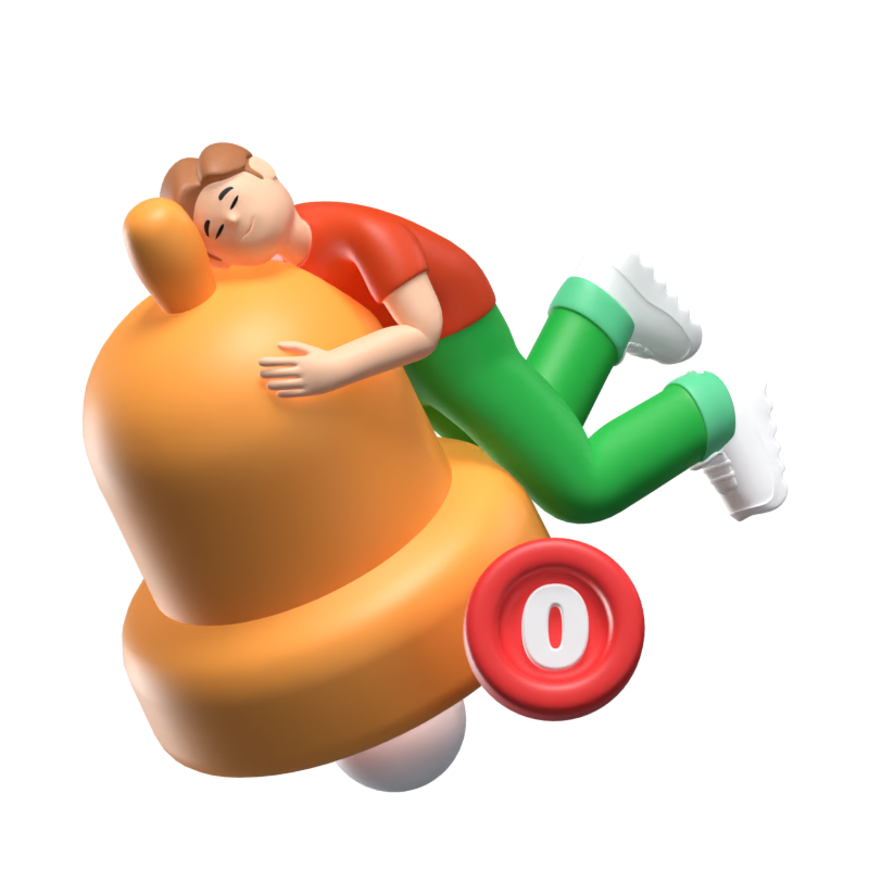 Boy Character Sleeping On A Bell Indicating Empty Notification 3D Illustration 3D Illustration