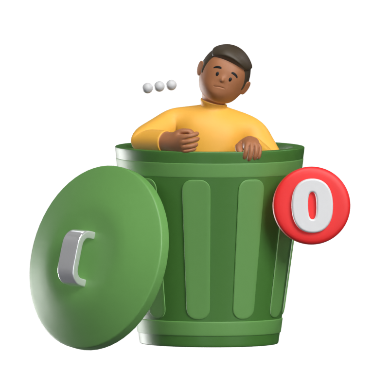 Boy Sitting In An Empty Trash Bin 3D Illustration 3D Illustration