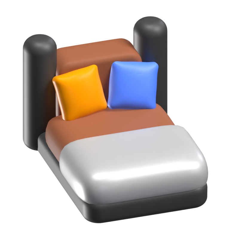 Cama Con Dos Almohadas Modelo Icono 3D