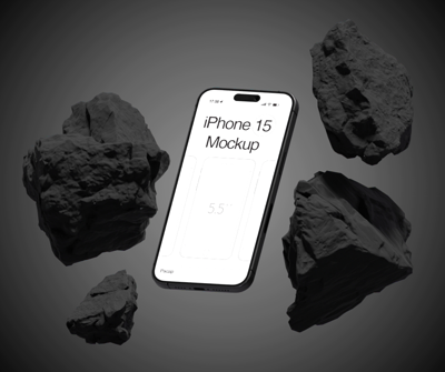 Floating Iphone 15 Pro With Rock 3D Animated Mockup 3D Template