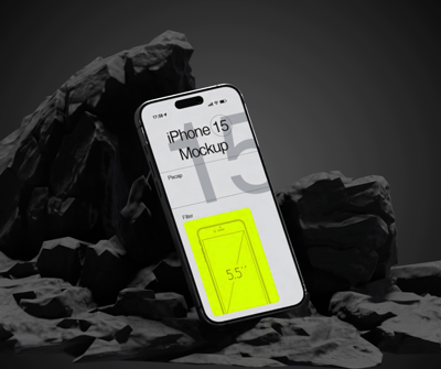 Iphone 15 Pro With Rock 3D Animated Mockup 3D Template