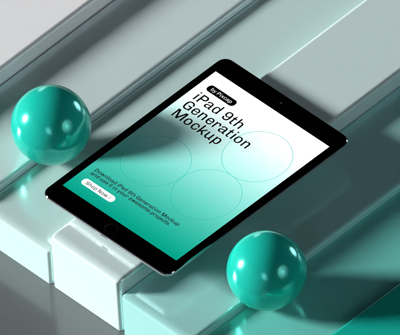 Ipad 9 With Gradient Up Down Floor And Balls 3D Animated Mockup 3D Template