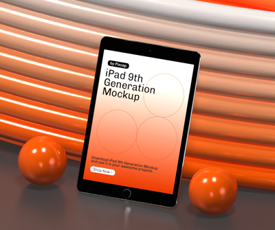 Ipad 9 With Gradient Wall And Balls 3D Animated Mockup 3D Template