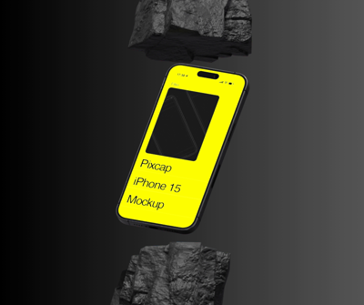 Iphone 15 Pro  Floating Between Rocks 3D Animated Mockup 3D Template