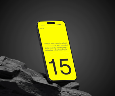 Iphone 15 Pro Stand On Rock 3D Animated Mockup 3D Template