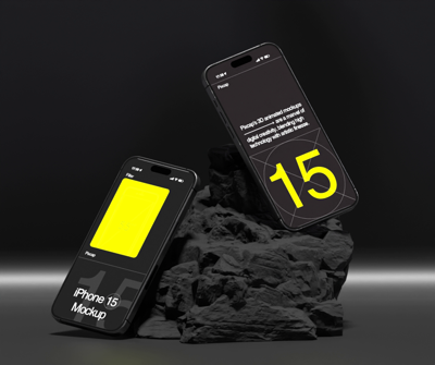 Two Iphone 15 Pro With Rock 3D Animated Mockup 3D Template