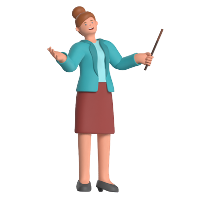 Woman Teacher Holding a Stick 3D Stick 3D Illustration