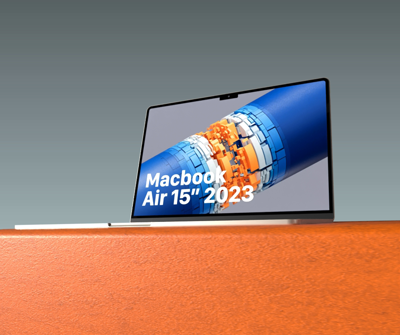 mockup animado em 3d do macbook air com ângulo de baixo para cima 3D Template